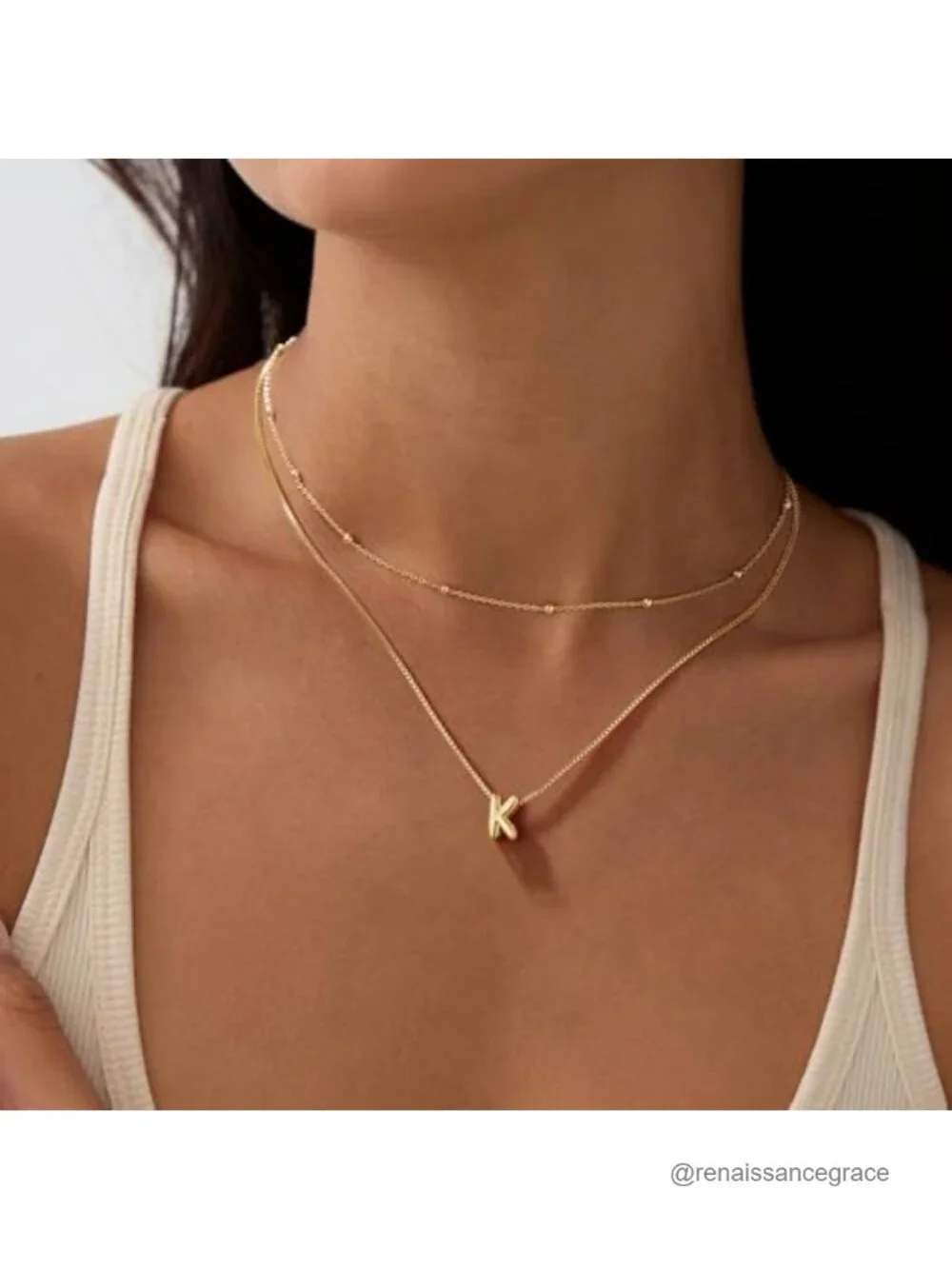 Gold Plated Letter Initial Necklace Layered Bubble Pendant Dainty Jewelry for